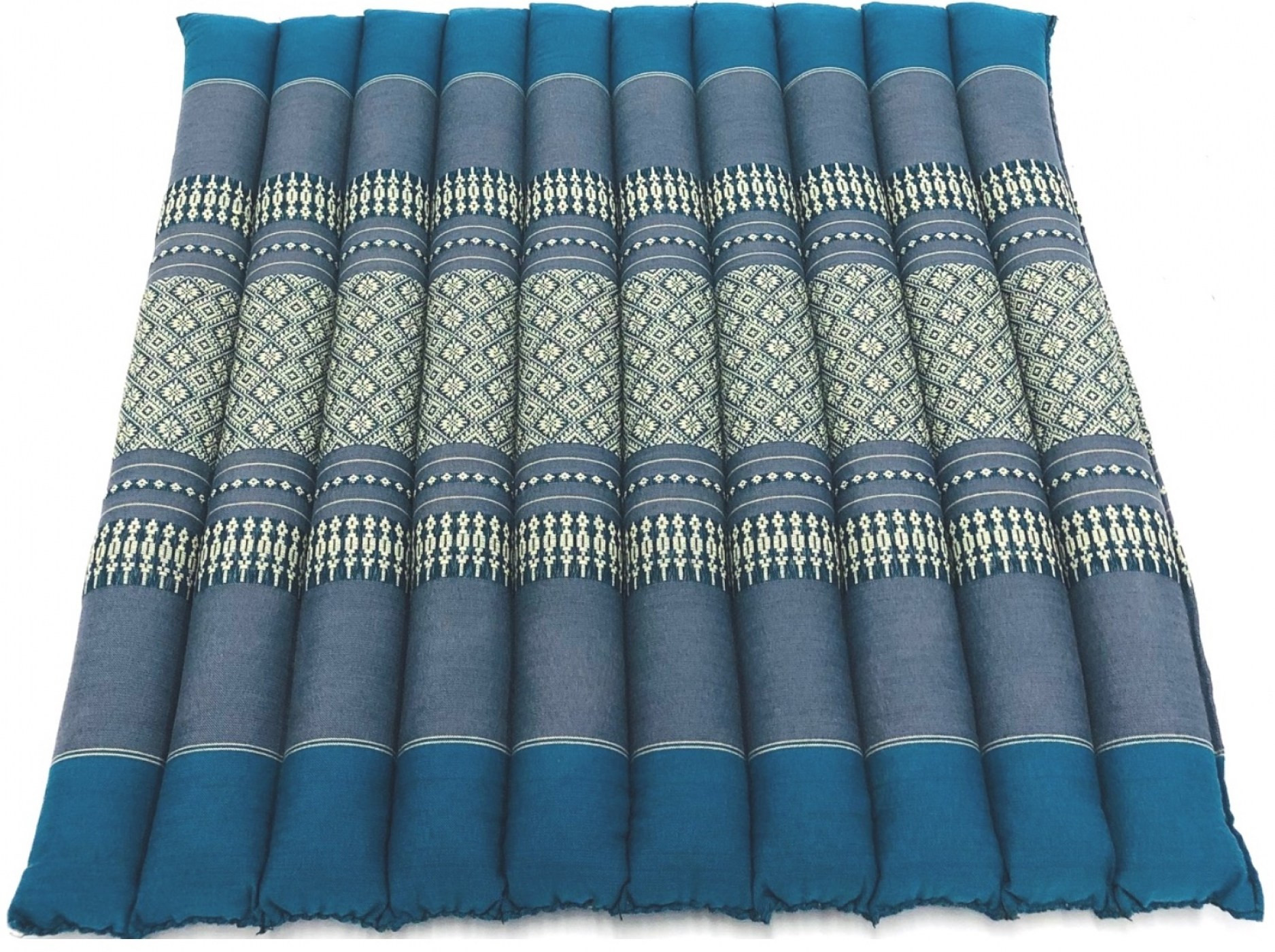 Meditations-Yogamatten-Kissen GROSS Original-Rollmatratze Thai-Design 70 cm x 70 cm Blau - alternatives Bild