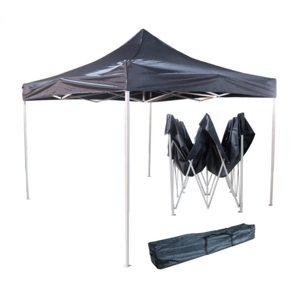 Partyzelt easy up 3 x 3 - Mundharmonikagestell - 420D Oxford schwarze Zeltplane mit PVC-Beschichtung - VDD World DE