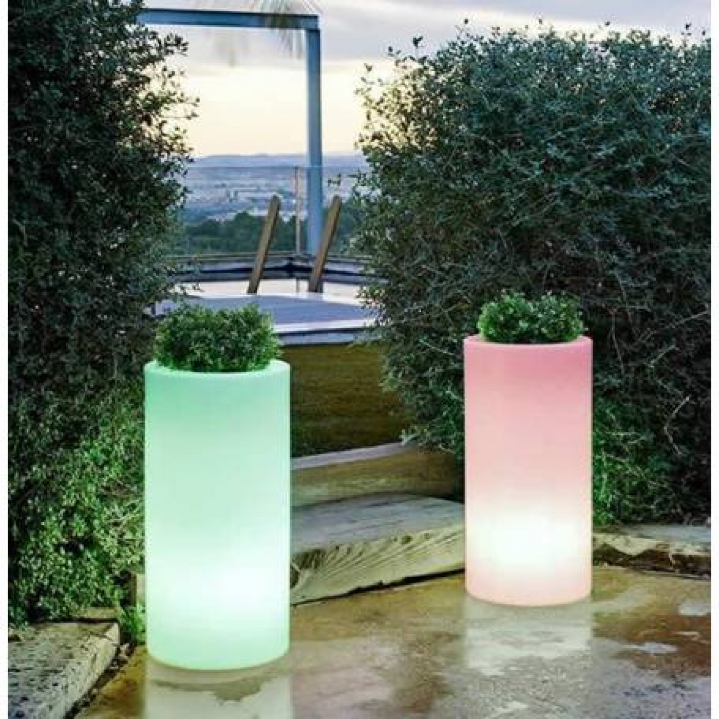 Pflanzgefäß Blumentopf rund LED Beleuchtung 16 Farben RGB weiß 74 cm hoch - alternatives Bild