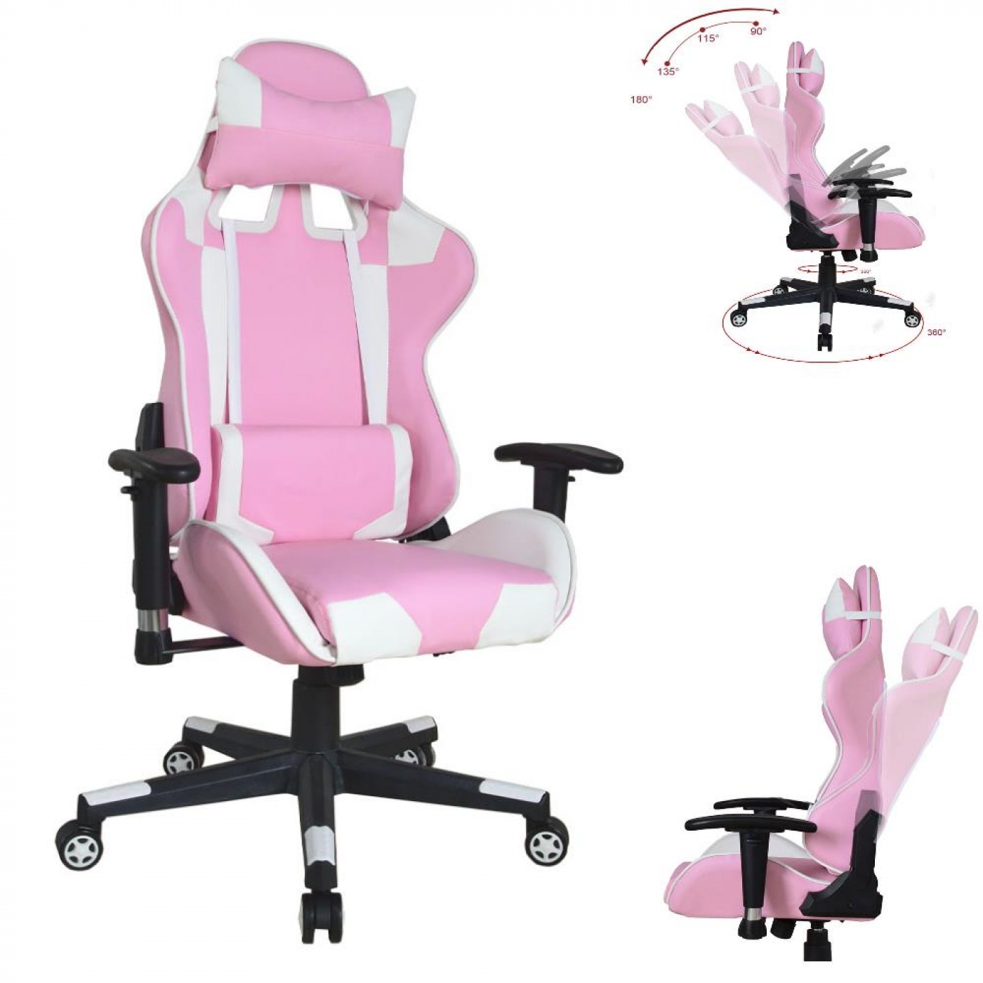 Gaming Stuhl Thomas - Bürostuhl Racing Gaming - ergonomisch - rosa weiß