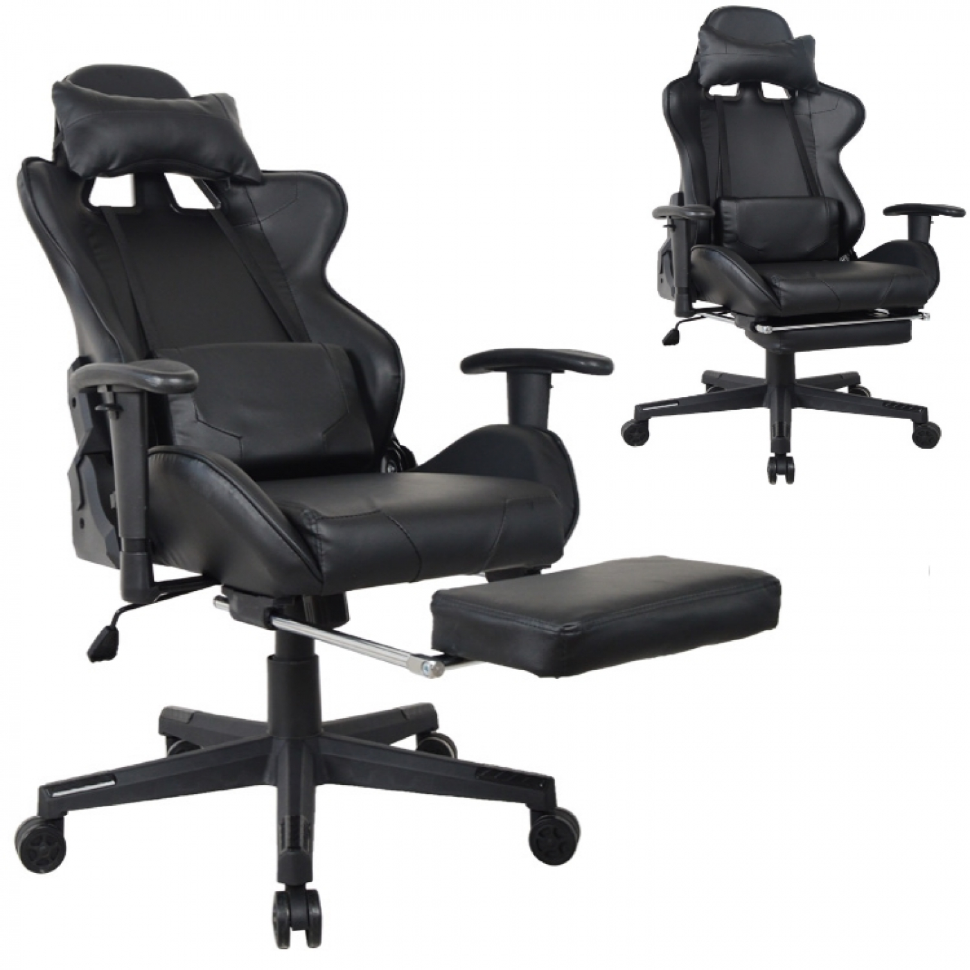Gaming Stuhl Bürostuhl Thomas - mit Fußstütze - Racing Style - ergonomisch verstellbar - schwarz