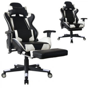 Gaming Stuhl Bürostuhl Thomas - mit Fußstütze - Racing Style- schwarz-weiß
