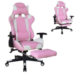 Gaming Stuhl Thomas mit Fußstütze - Bürostuhl Racing Style - ergonomisch - rosa weiß