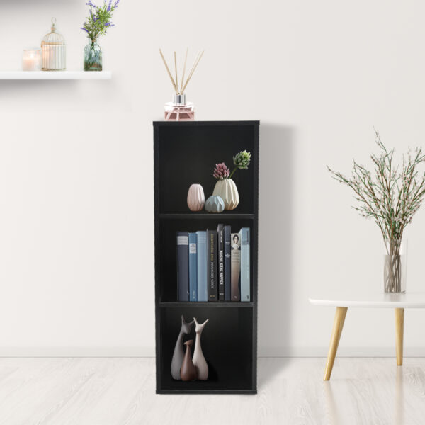 Fächerschrank Vakkie 3 offene Fächer Aufbewahrungsschrank - Bücherregal - Wandschrank - schwarz - VDD World DE