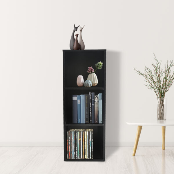 Fächerschrank Vakkie 3 offene Fächer Aufbewahrungsschrank - Bücherregal - Wandschrank - schwarz - VDD World DE