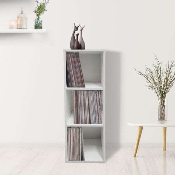 Schallplatten-Aufbewahrungsschrank - Aufbewahrung von Schallplatten - 3 Fächer - weiß - VDD World DE