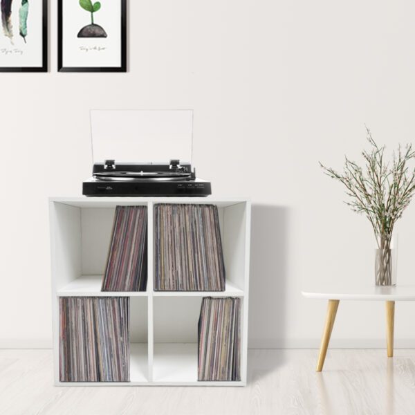 Aufbewahrungsschrank für Vinylplatten - Bücherregal - 4 Fächer - weiß - VDD World DE