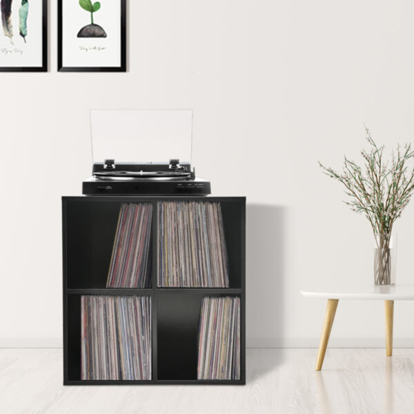 Aufbewahrungsschrank für Schallplatten-LPs - Bücherregal - 4 Fächer - schwarz - VDD World DE