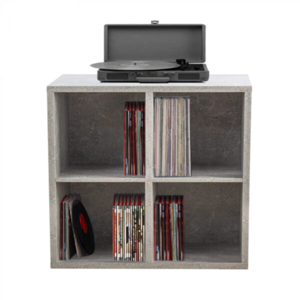   Schallplattenschrank – Aufbewahrung von Schallplatten – Bücherregal – grauer Beton