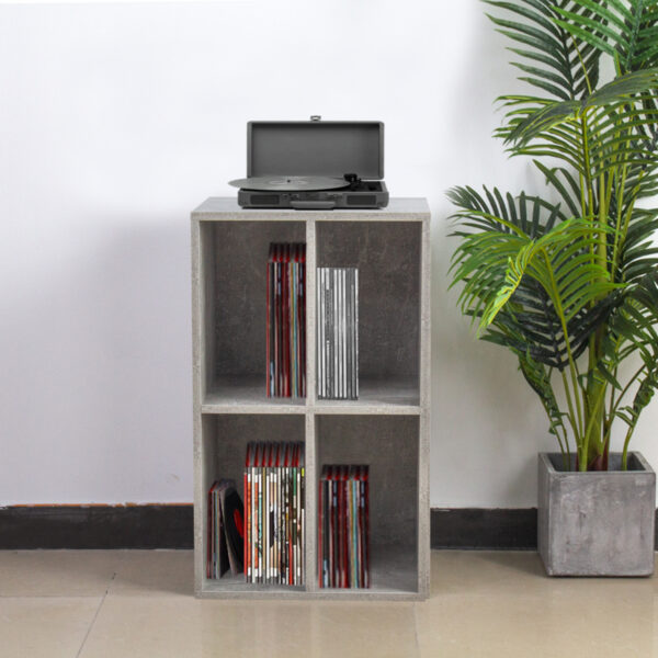 Schallplattenschrank - Aufbewahrung von Schallplatten - Plattenspielermöbel - graue Betonoptik - VDD World DE