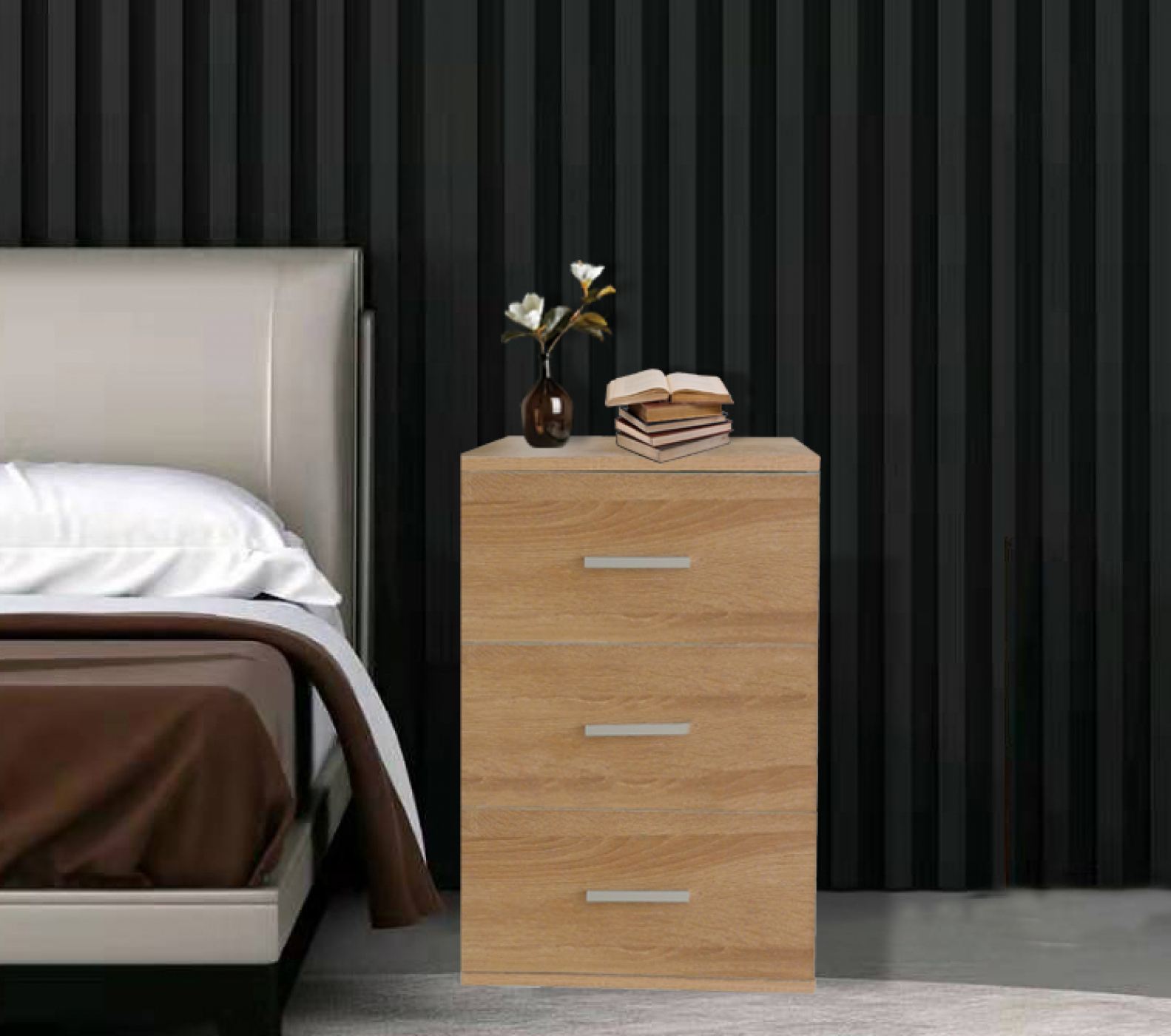 Nachttisch Flurschrank 3 Schubladen 63 cm hoch hellbraun - alternatives Bild