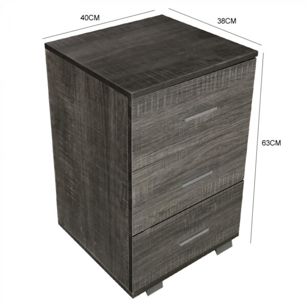 Nachttisch Flurschrank 3 Schubladen 63 cm hoch braun grau gefärbt - VDD World DE