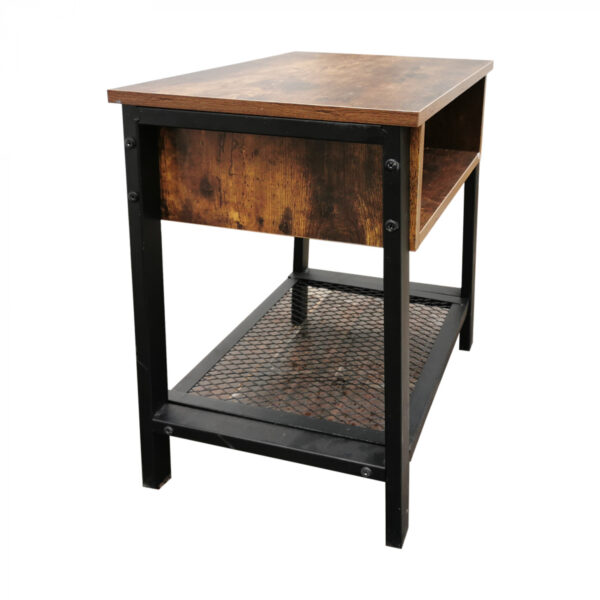 Nachttisch Beistelltisch Tough - Industrial Vintage - 55 cm hoch - schwarzes Metall braunes Holz - VDD World DE