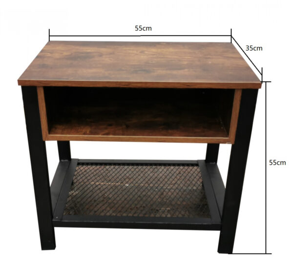Nachttisch Beistelltisch Tough - Industrial Vintage - 55 cm hoch - schwarzes Metall braunes Holz - VDD World DE