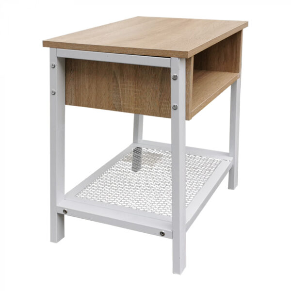 Nachttisch Beistelltisch Tough - industrieller Vintage - 55 cm hoch - weißes Metall braunes Holz - VDD World DE