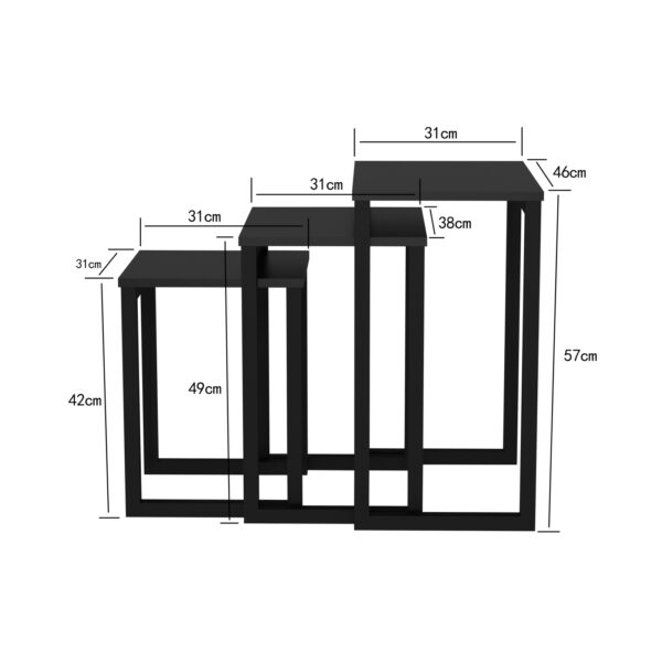   Robuster industrieller Beistelltisch in Schwarz im 3er-Set: Platzsparend mit Stil