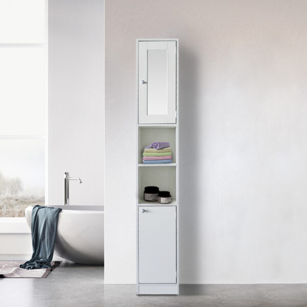   Säulenschrank Badezimmer – Aufbewahrungsschrank Badezimmer oder Flur – mit Spiegel – 180 cm hoch