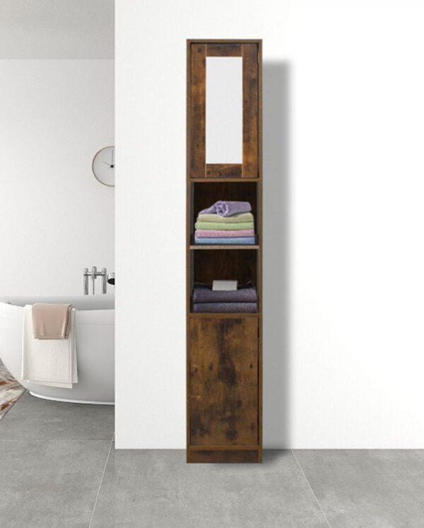   Säulenschrank Bad – Schrank Bad oder Flur – mit Spiegel – 180 cm hoch
