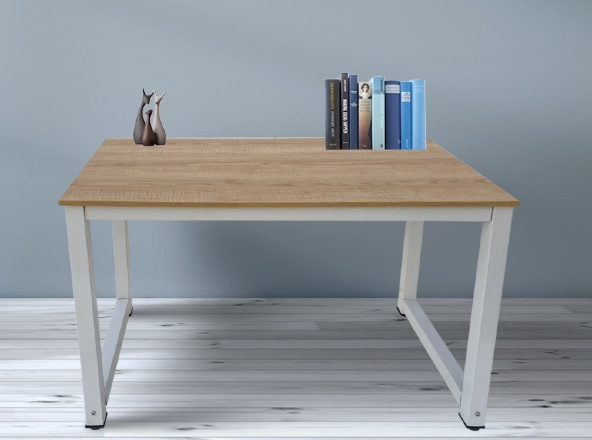 Schreibtisch Computertisch - Küchentisch - Metall Holz - 120 cm x 60 cm - weiß mit brauner Tischplat - alternatives Bild