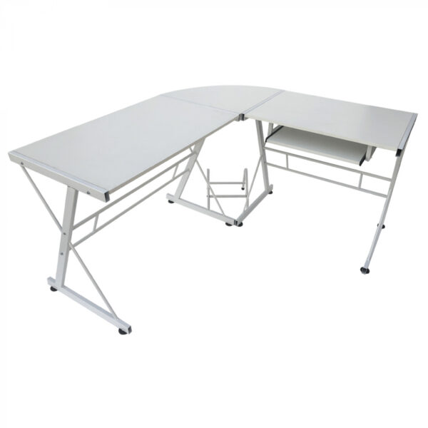   Eckschreibtisch Computertisch – L-förmiger Ecktisch – Tastatur- und Desktophalter – weiß