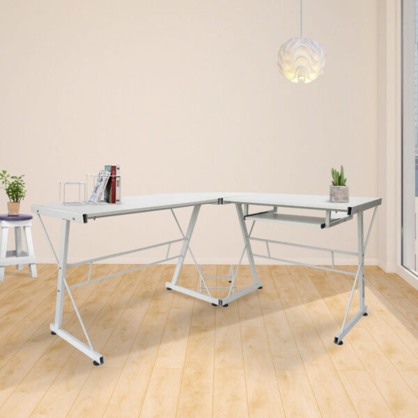   Eckschreibtisch Computertisch – L-förmiger Ecktisch – Tastatur- und Desktophalter – weiß
