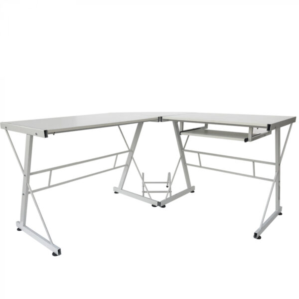   Eckschreibtisch Computertisch – L-förmiger Ecktisch – Tastatur- und Desktophalter – weiß