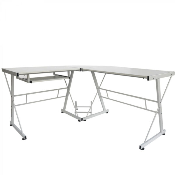   Eckschreibtisch Computertisch – L-förmiger Ecktisch – Tastatur- und Desktophalter – weiß