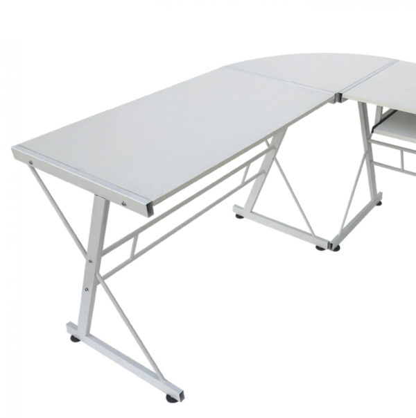   Eckschreibtisch Computertisch – L-förmiger Ecktisch – Tastatur- und Desktophalter – weiß