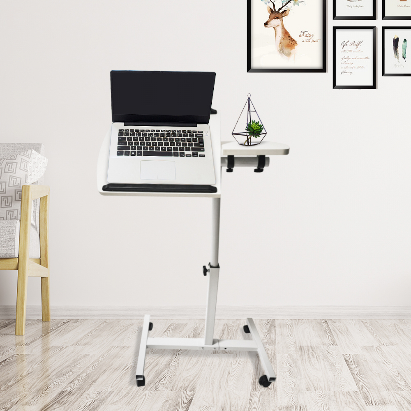 Laptoptisch Laptopständer - Beistelltisch Nachttisch - fahrbare Räder - höhenverstellbar - weiß - alternatives Bild