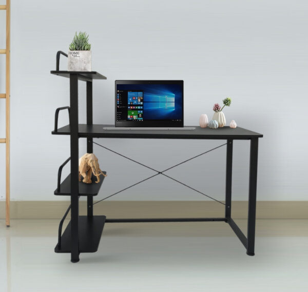   Schreibtisch Computertisch – 3 Ablageflächen – Metallholz – schwarz – 120 cm breit