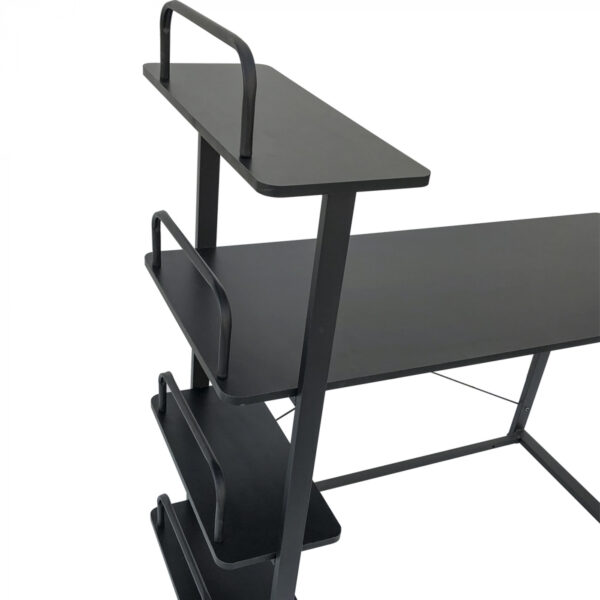  Schreibtisch Computertisch – 3 Ablageflächen – Metallholz – schwarz – 120 cm breit