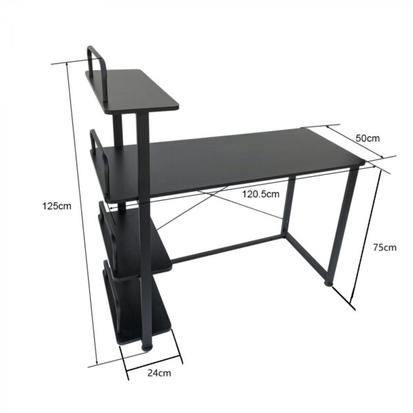   Schreibtisch Computertisch – 3 Ablageflächen – Metallholz – schwarz – 120 cm breit