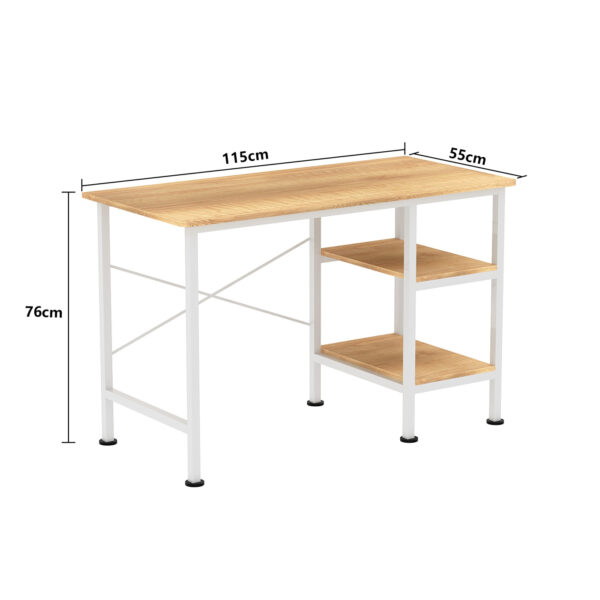   Schreibtisch Computertisch – mit Ablagefächern – weißes Metall braunes Holz – 110 cm breit