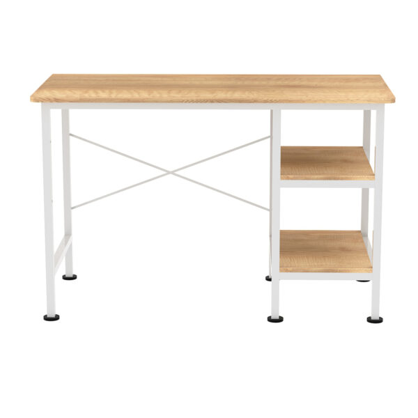   Schreibtisch Computertisch – mit Ablagefächern – weißes Metall braunes Holz – 110 cm breit