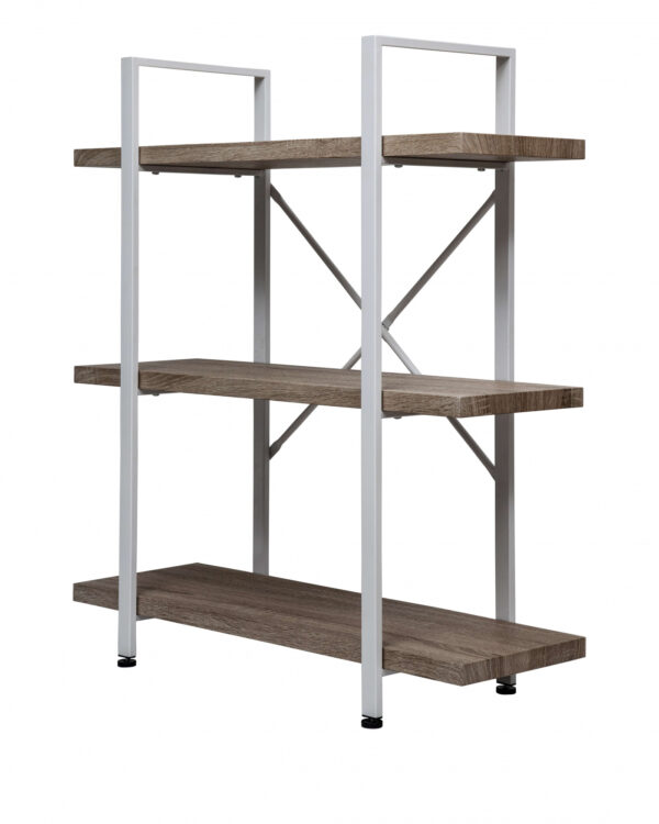   Wandschrank Offenes Bücherregal im Industriedesign aus robustem Metall und Holz, 101 cm hoch, weiß