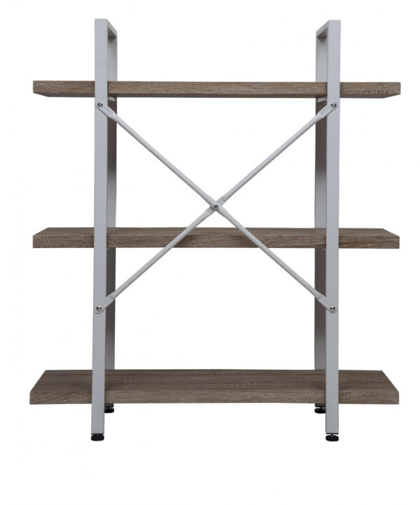   Wandschrank Offenes Bücherregal im Industriedesign aus robustem Metall und Holz, 101 cm hoch, weiß