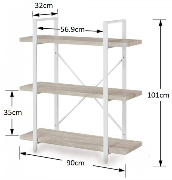   Wandschrank Offenes Bücherregal im Industriedesign aus robustem Metall und Holz, 101 cm hoch, weiß