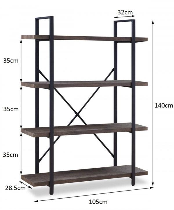 Wandschrank Robustes Metall, Holz, Industriedesign, offenes Bücherregal, 140 cm hoch, schwarz - VDD World DE