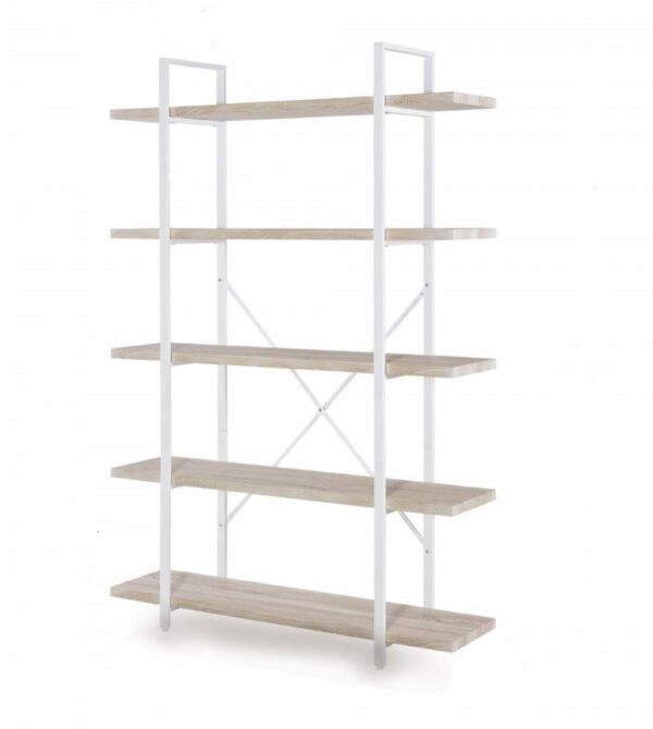   Wandschrank Bücherregal Robustes Industriedesign Metall Holz 178 cm hoch weiß