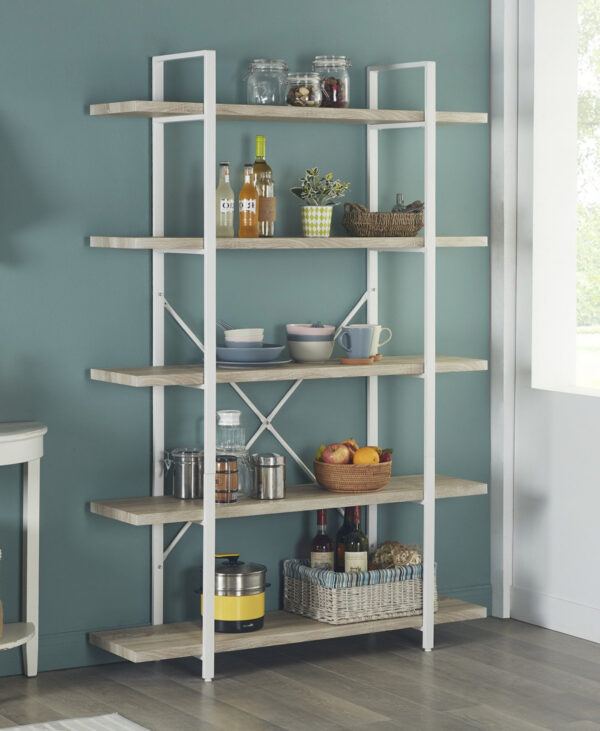   Wandschrank Bücherregal Robustes Industriedesign Metall Holz 178 cm hoch weiß