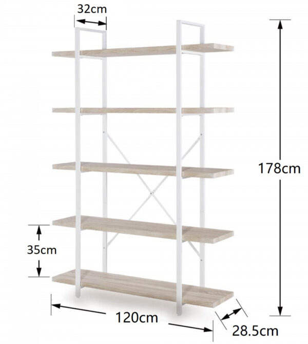   Wandschrank Bücherregal Robustes Industriedesign Metall Holz 178 cm hoch weiß