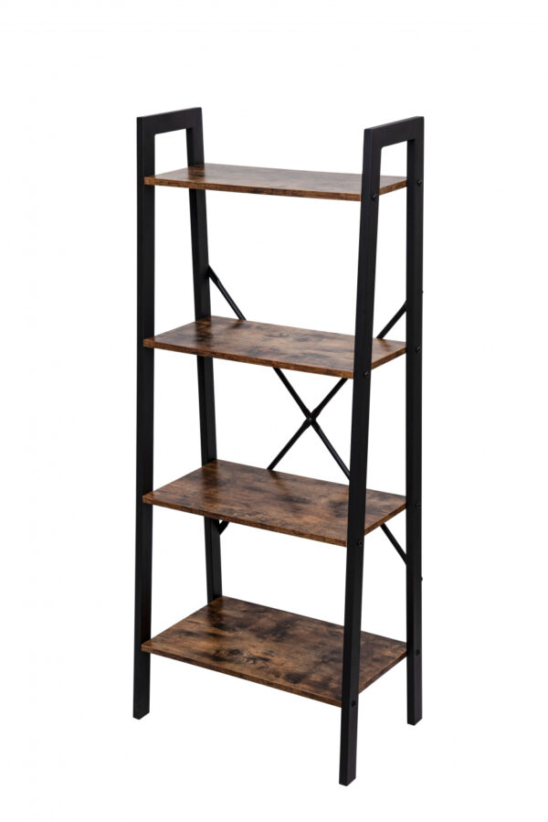 Wandschrank Robustes Metall, Holz, Industriedesign, offenes Bücherregal, 137 cm hoch, schwarz - VDD World DE