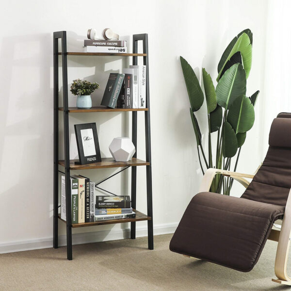 Wandschrank Robustes Metall, Holz, Industriedesign, offenes Bücherregal, 137 cm hoch, schwarz - VDD World DE