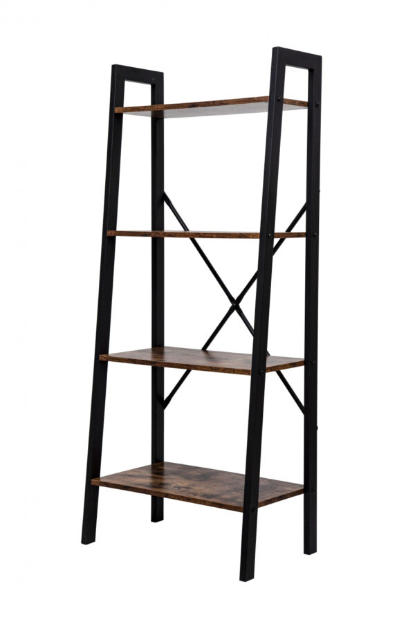 Wandschrank Robustes Metall, Holz, Industriedesign, offenes Bücherregal, 137 cm hoch, schwarz - VDD World DE