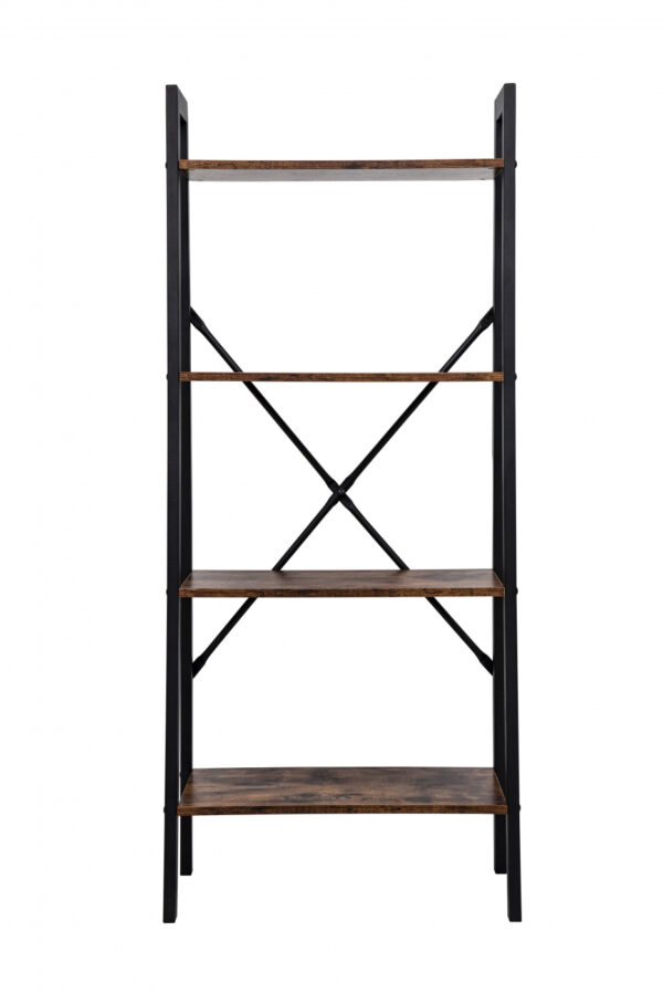 Wandschrank Robustes Metall, Holz, Industriedesign, offenes Bücherregal, 137 cm hoch, schwarz - VDD World DE