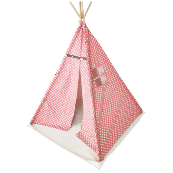 Wigwam Tipi Spielzelt Floortje - Indianerzelt - mit Bodenkissen - Leinen und Baumwolle - Rosa - VDD World DE