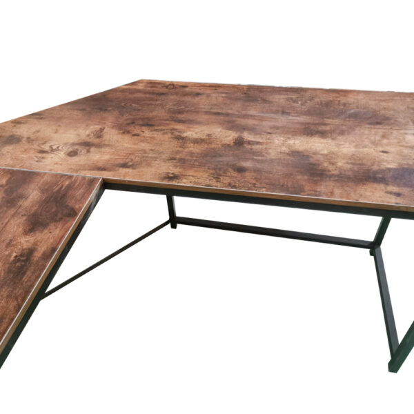   Eckschreibtisch Stoer – L-förmiger Computertisch – schwarzes Metall mit braunem Holz
