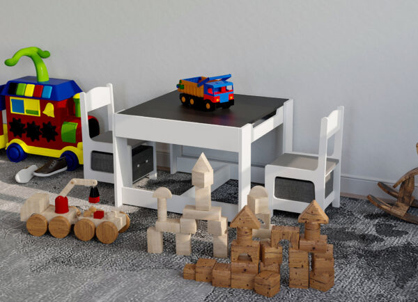   Kindertisch mit 2 Stühlen – Spieltisch – Zeichentisch – Kinderbautisch