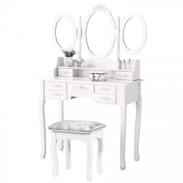   Schminktisch Make-up Schminktisch Toilette mit Spiegel und Hocker weiß