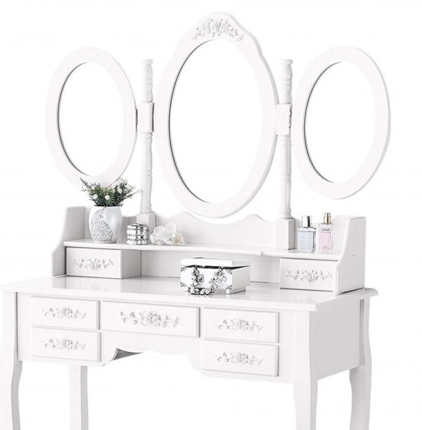   Schminktisch Make-up Schminktisch Toilette mit Spiegel und Hocker weiß